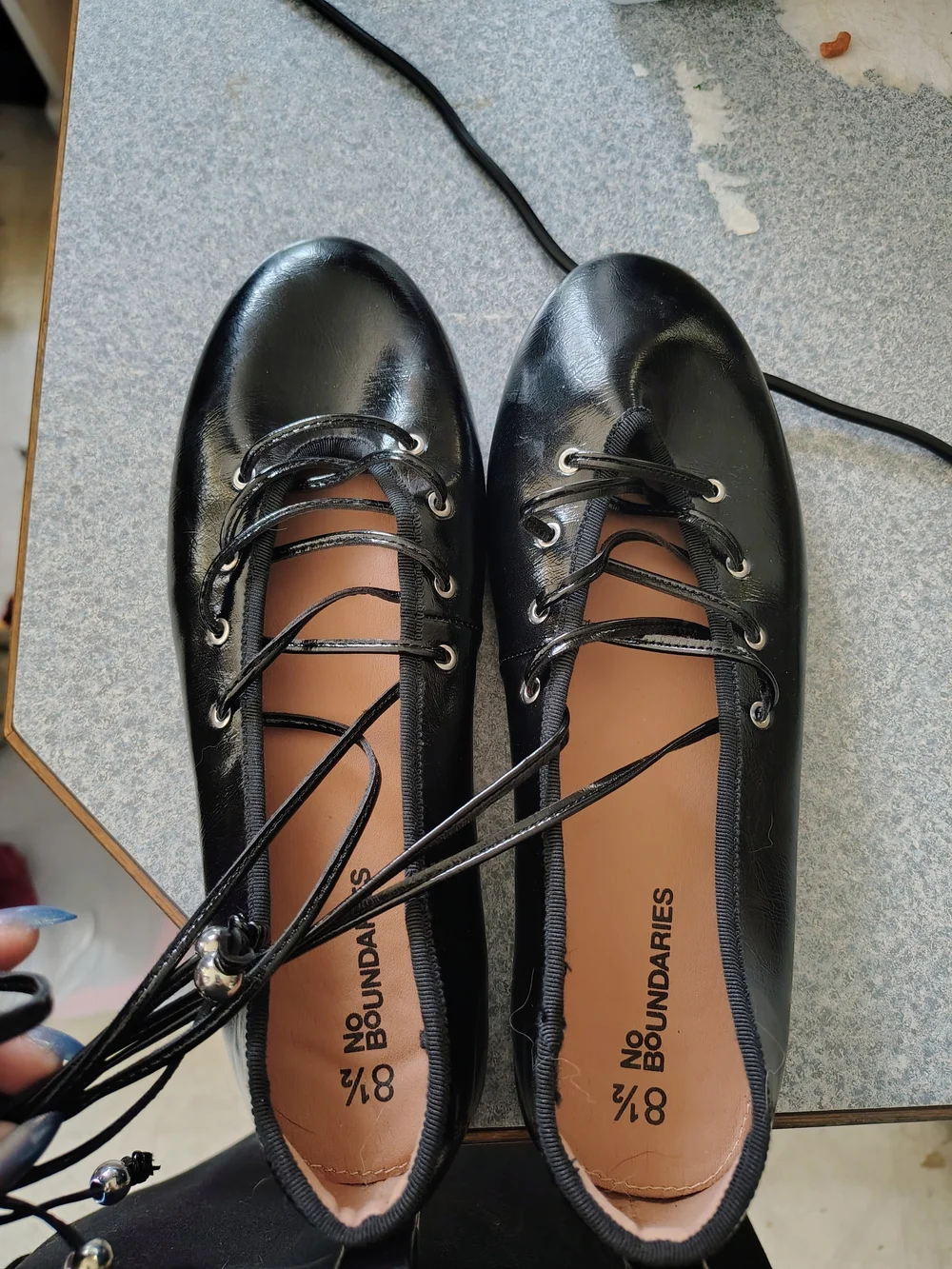 No Boundaries Black Lace-Up Ballet Flats with Ankle Tie